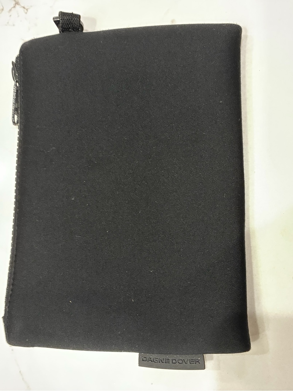 Dagne Dover Black Neoprene Zip Pouch Cosmetic Organizer Bag Small